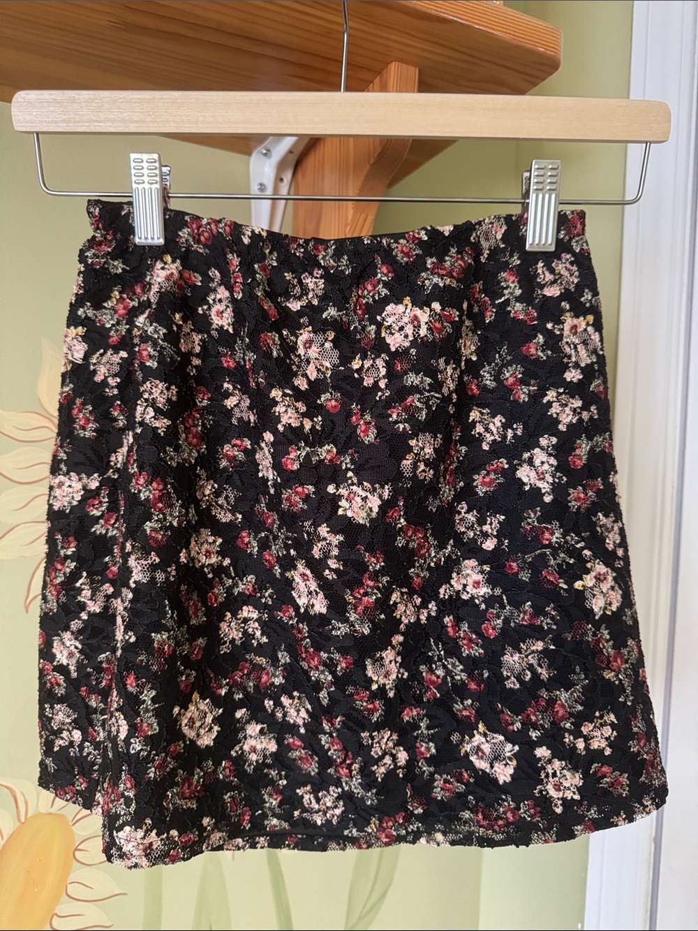 Black Floral Lace Mini Skirt